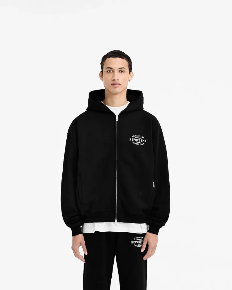 BLACK REPRESENT OWNERS CLUB STAMP ZIP UP HOODIE