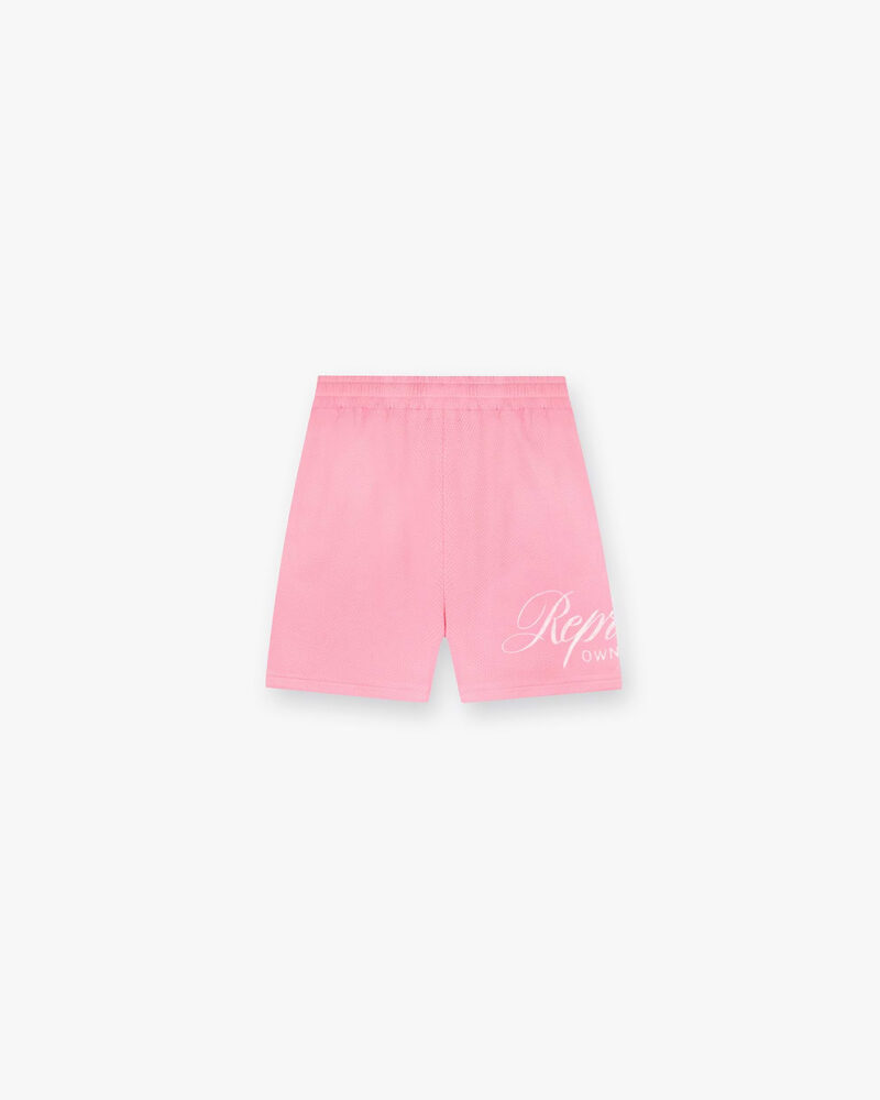 PINK REPRESENT OWNERS CLUB SCRIPT MESH SHORTS